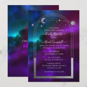 Himmlische Lila-Teal-Hochzeit Einladung
