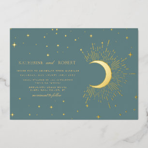 Himmlische Midnight-Sage-Goldsterne Hochzeit Folieneinladung