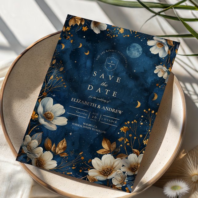 Himmlische Mitternachts-Blumenhochzeit Save The Date (Von Creator hochgeladen)