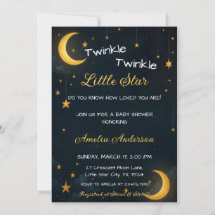 Himmlische Mond-Gold-Sternennacht-Baby-Party Einladung