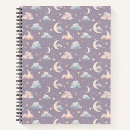 Himmlische Mond Sterne Wolken Wasserfarbe Pastelle Notizbuch