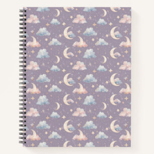 Himmlische Mond Sterne Wolken Wasserfarbe Pastelle Notizbuch