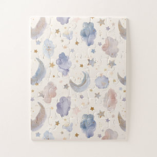 Himmlische Mond Sterne Wolken Wasserfarbe Pastelle Puzzle