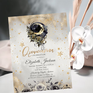 Himmlische Mondrosen Sterne Quinceanera Einladung