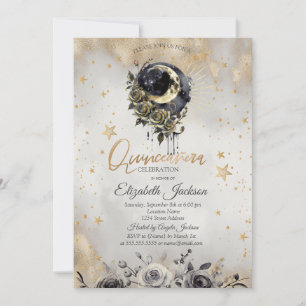 Himmlische Mondrosen Sterne Quinceanera Einladung