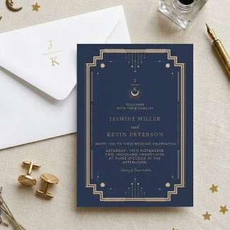Himmlische mystische Mondstern Navyblaue Hochzeit Einladung