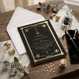 Himmlische Mystische Mondstern Waldgrüne Hochzeit Einladung