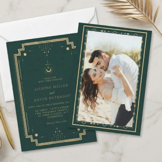 Himmlische Mystische Mondstern Waldgrüne Hochzeit Einladung