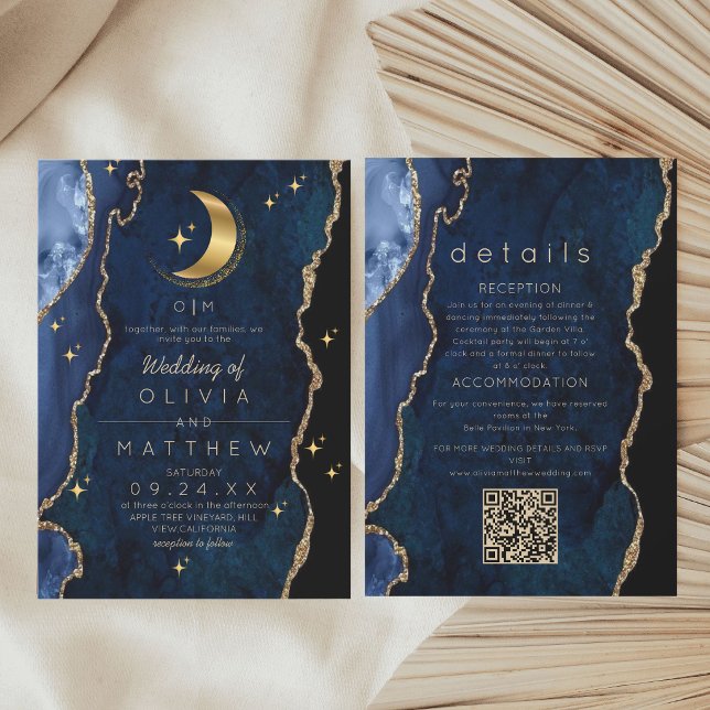 Himmlische Navy-Hochzeit mit QR-Code  Einladung (Von Creator hochgeladen)