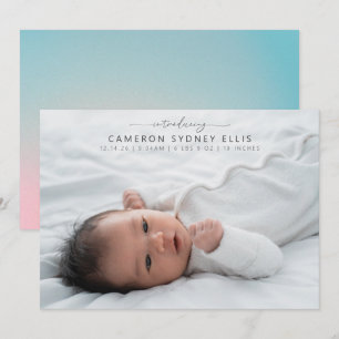 Himmlische Pastellblaue Rosa Baby-Foto-Geburt Ankündigung