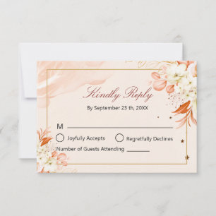 Himmlische Pfirsich-Blumen-Moderne Hochzeit RSVP Karte
