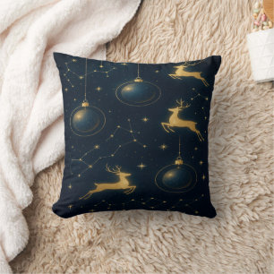 Himmlische Rentiere und goldene Stern-Ornamente Kissen