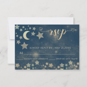 Himmlische romantische Mond- und Sterne-Kalligrafi RSVP Karte