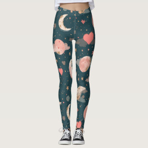 Himmlische Romanze Träumender Mond & Sterne Valent Leggings