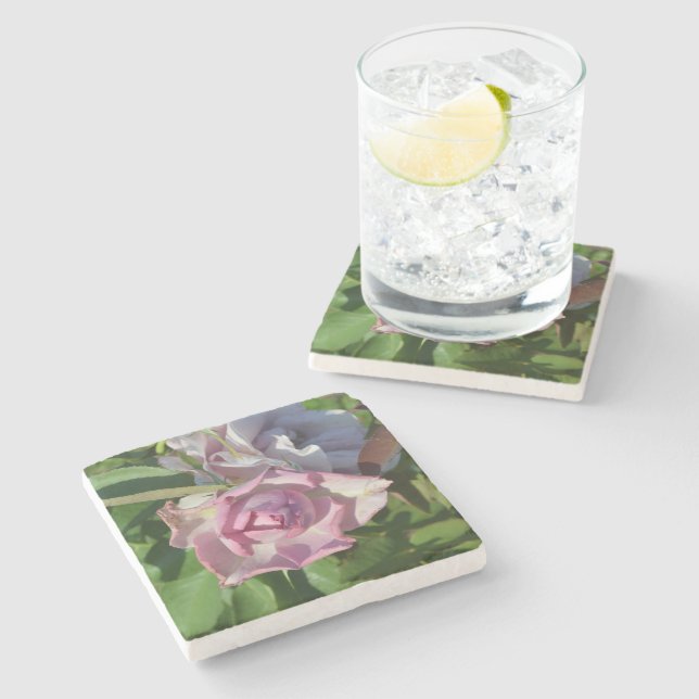 Himmlische Rose Abstrakt Steinuntersetzer (Seitenansicht)