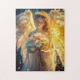 Himmlische Ruhe Weiblicher Engel mit einem Blumens Puzzle