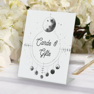 Himmlische Schwarz-Weiß-Mond-Hochzeitskarten und G Sockelschild