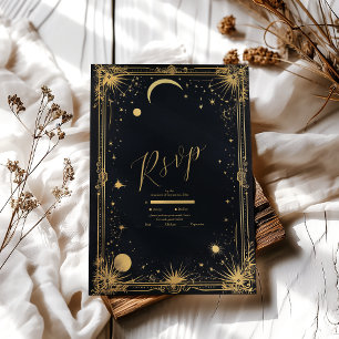 Himmlische Schwarze Goldsonne Mond Astronomie Hoch RSVP Karte
