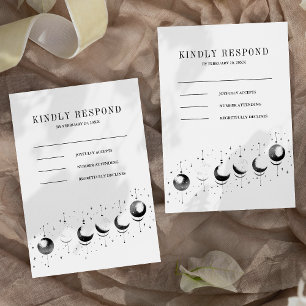 Himmlische schwarze weiße Mondphasen Hochzeit RSVP Karte