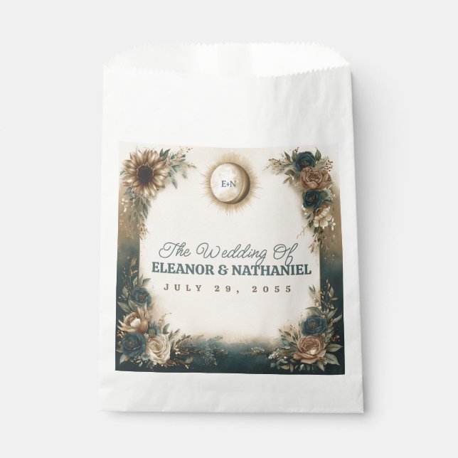 Himmlische Sonne Mond Boho Florale Rustikale Hochz Geschenktütchen (Vorderseite)