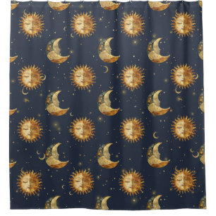 Himmlische Sonne & Mond Gold Sternennacht Muster ( Duschvorhang