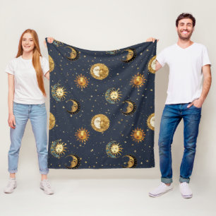 Himmlische Sonne & Mond Gold Sternennacht Muster ( Fleecedecke