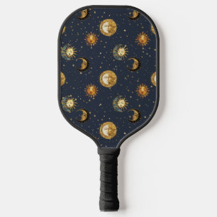 Himmlische Sonne & Mond Gold Sternennacht Muster ( Pickleball Schläger