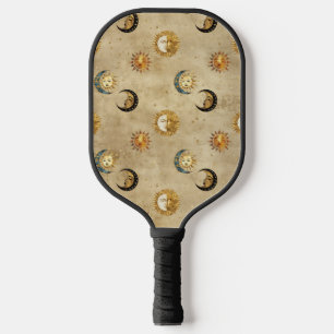 Himmlische Sonne & Mond Gold Sternennacht Muster ( Pickleball Schläger