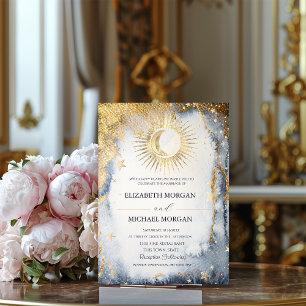 Himmlische Sonne, Mond, Sterne Aquarell-Hochzeit  Einladung
