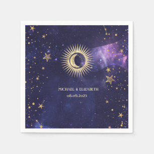 Himmlische Sonne, Mond, Sterne Lila Serviette