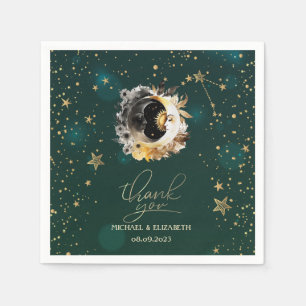 Himmlische Sonne und Mond Blumen Sterne Grün Serviette