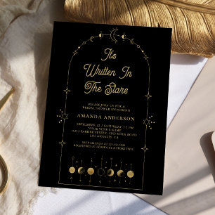 Himmlische Sterne Schwarzes Gold Mond Brautparty Einladung