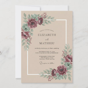 Himmlische Taupe-Pfingstrosen-Hochzeit Einladung