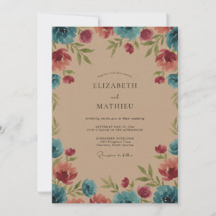 Himmlische Türkis-Magenta-Hochzeit bemalt Einladung