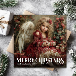 Himmlische Vintage-Engel-Grün-Gold-Weihnachtskarte Feiertagskarte
