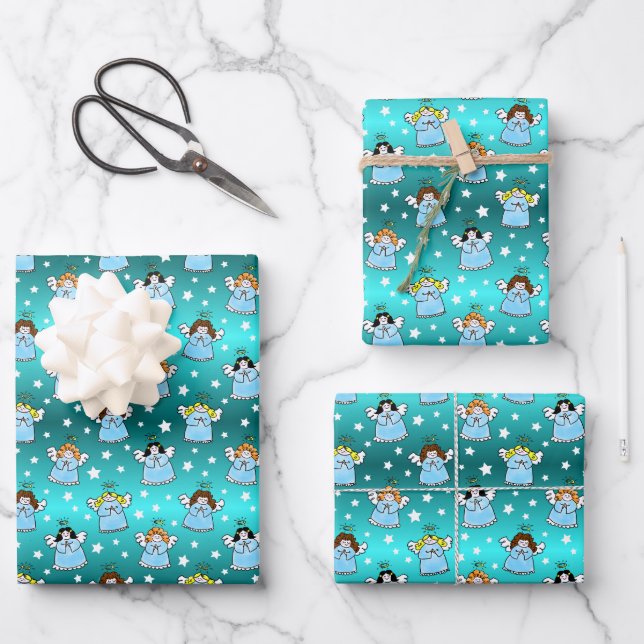 Himmlische WeihnachtsAngels Muster Geschenkpapier Set (Vorderseite)