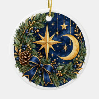 Himmlische Weihnachtsnacht Aquarell Doppelseitig Keramik Ornament