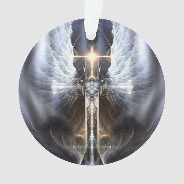 Himmlischer Angel Wing Cross Acrylic Ornament (Vorderseite)
