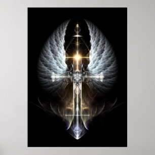 Himmlischer Angel Wing Cross Fraktal Art Bkgnd Poster