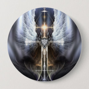 Himmlischer Angel Wing Cross Fraktal Art Button
