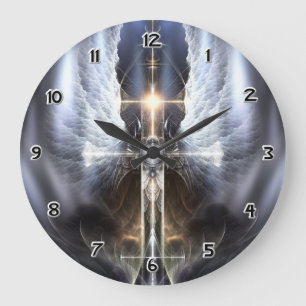 Himmlischer Angel Wing Cross Fraktal Art Clock Große Wanduhr