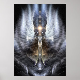 Himmlischer Angel Wing Cross Fraktal Art Jagdweg Poster