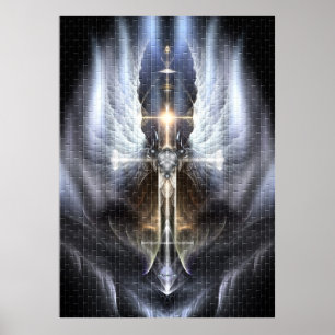 Himmlischer Angel Wing Cross Fraktal Art Poster Ti