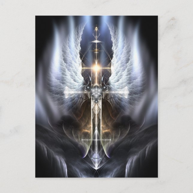 Himmlischer Angel Wing Cross Fraktal Postkarte (Vorderseite)