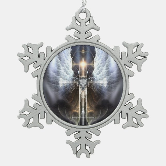 Himmlischer Angel Wing Cross Snowflake Ornament (Vorderseite)