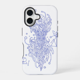 Himmlischer blauer Lebensbaum Linienkunst: Geometr iPhone 16 Hülle