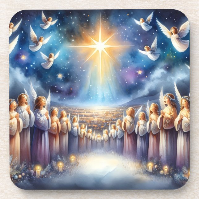 Himmlischer Chor unter dem Stern von Bethlehem Getränkeuntersetzer (Vorderseite)