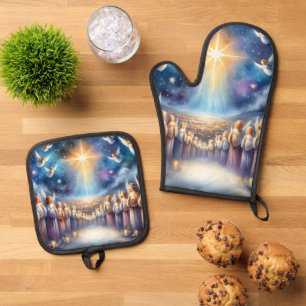 Himmlischer Chor unter dem Stern von Bethlehem Ofenhandschuh & Topflappen-Set