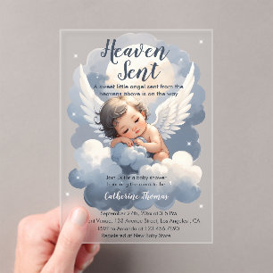 Himmlischer Engel Baby In Wolken Baby Shower Acryleinladungen