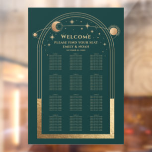 Himmlischer grüner goldener Hochzeitssitzplan Fensteraufkleber
